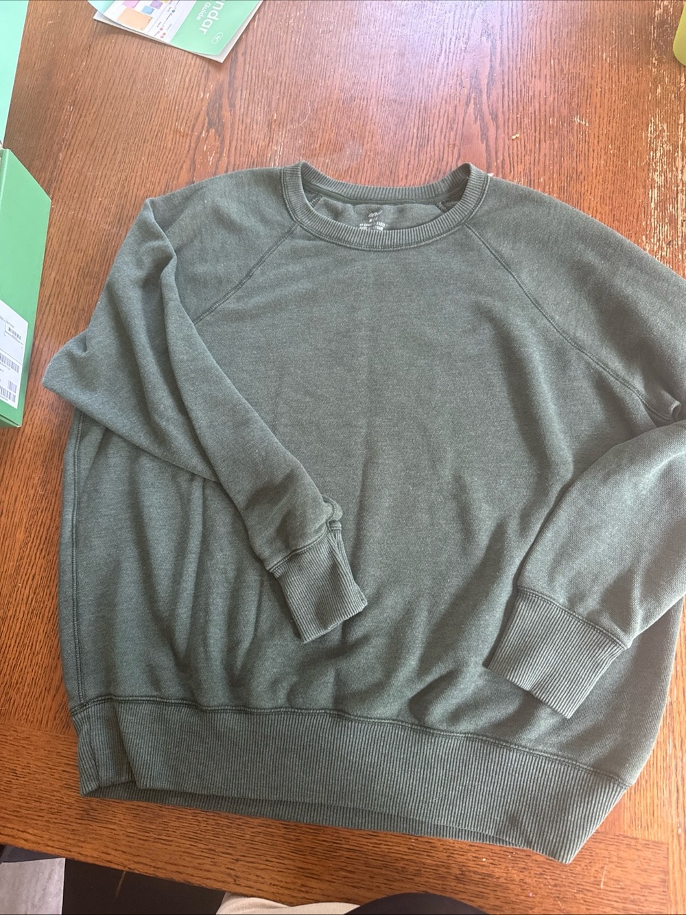 Aerie Crewneck Pullover Sweatshirt Olive Green Oversized M